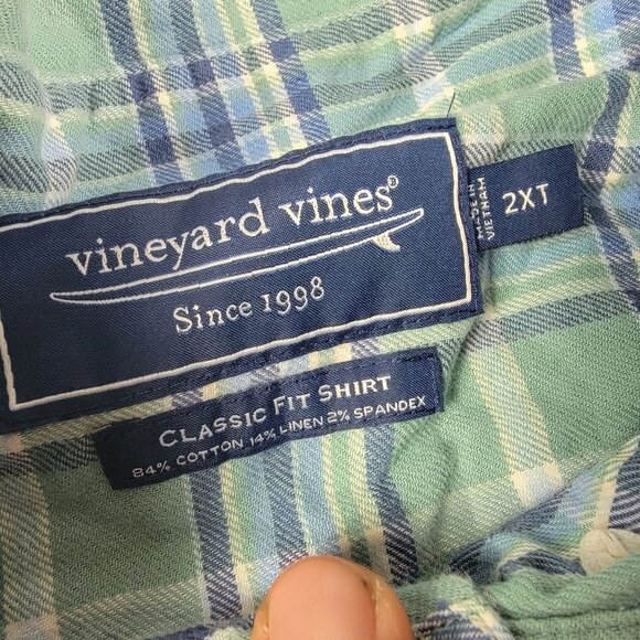 Vineyard Vines Mens 2XT Green Blue Classic Fit Plaid Button Down Shirt Casual - Picture 4 of 10